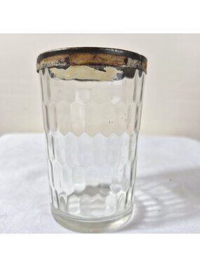 Vintage American Snuff Jar With Embossed Glass Design & Metal Lid Since 1782
